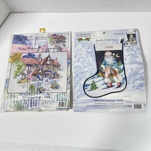 Lot Of 2 Candamar Designs Cross Stitch Kits 50638 & 30905 Rose Cottage Stocking